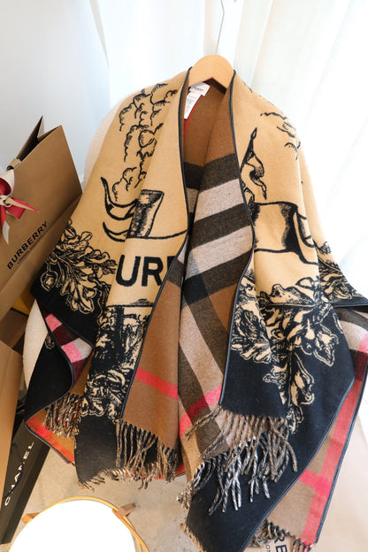Burberry Newest Knight Horse Double-sided Jacquard Cape Shawl