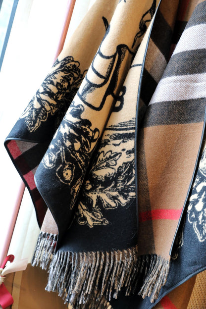 Burberry Newest Knight Horse Double-sided Jacquard Cape Shawl