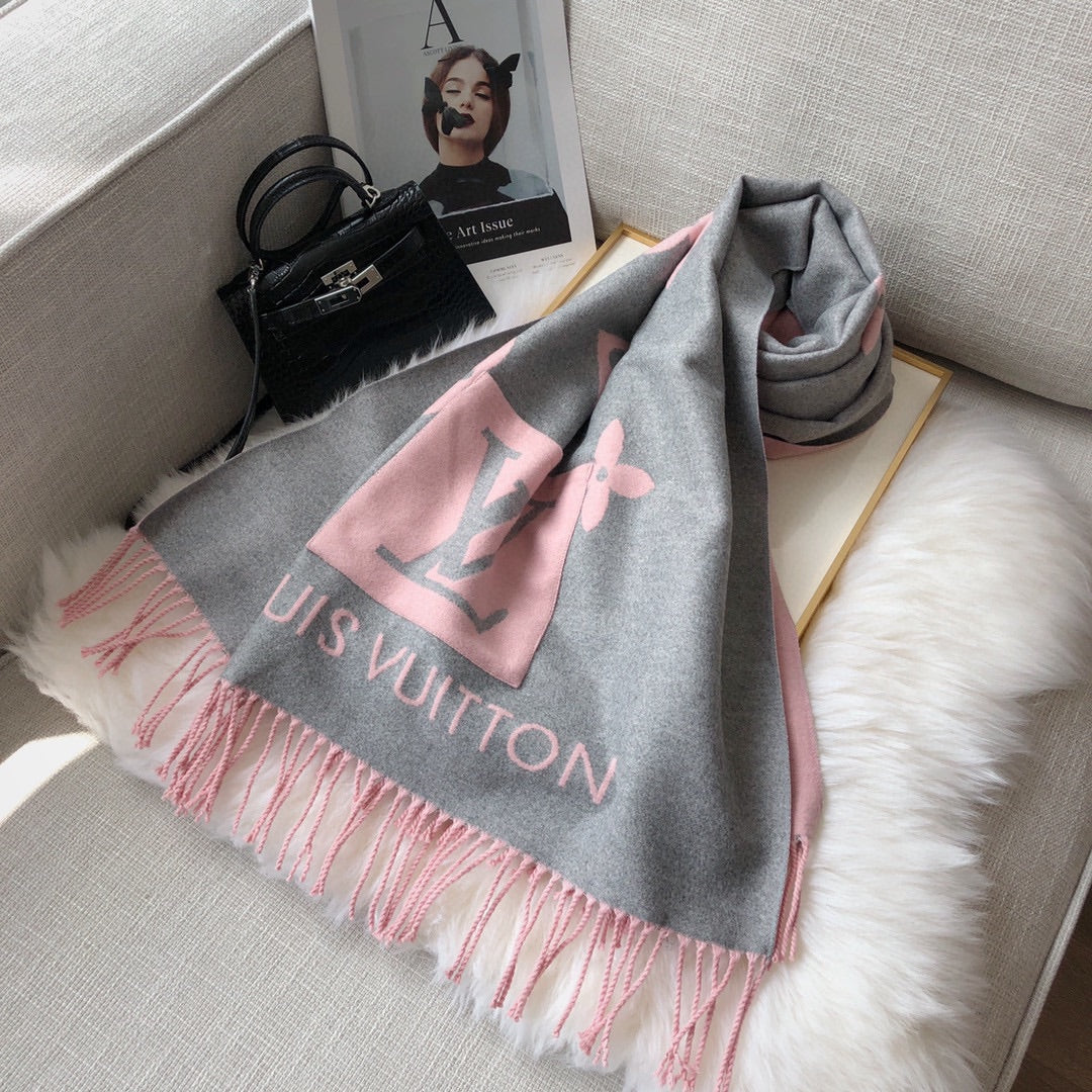 New Brand Pocket Scarf, Double-sided Jacquard Scarf with Long Fringes