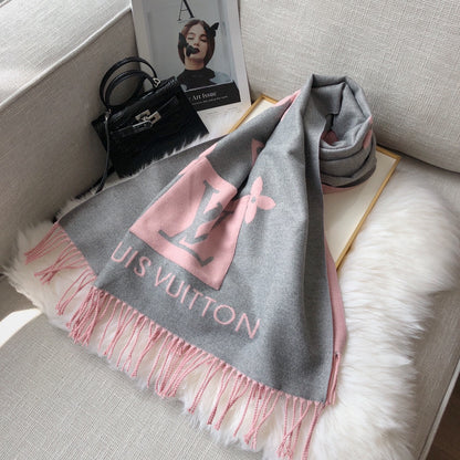 New Brand Pocket Scarf, Double-sided Jacquard Scarf with Long Fringes