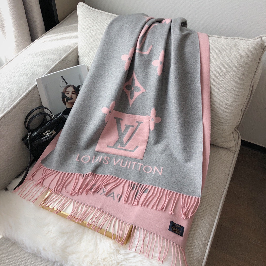 New Brand Pocket Scarf, Double-sided Jacquard Scarf with Long Fringes