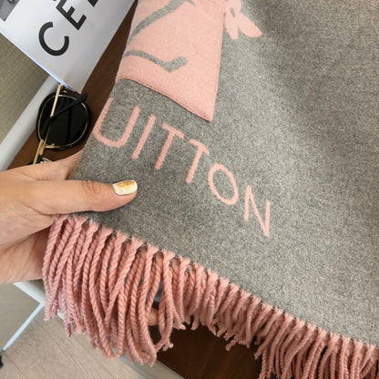 New Brand Pocket Scarf, Double-sided Jacquard Scarf with Long Fringes