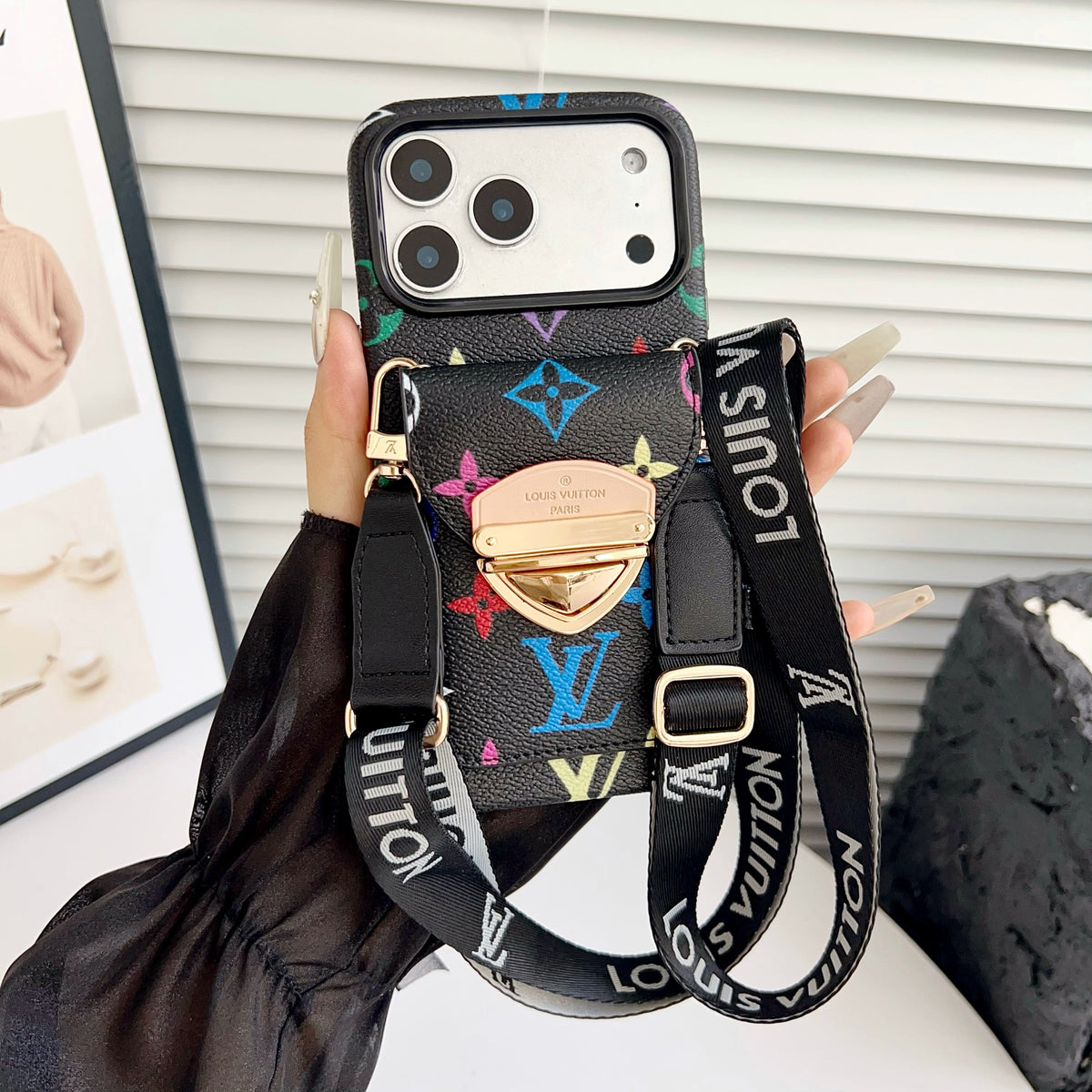 Luxe crossbody iPhone-hoesje met kaartvak en afneembare riem