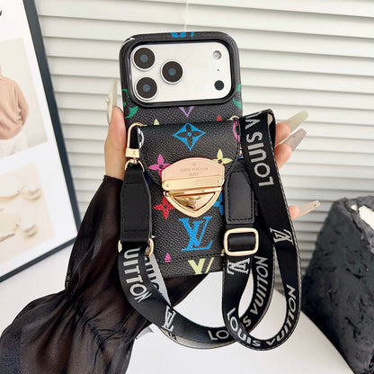 Luxe crossbody iPhone-hoesje met kaartvak en afneembare riem