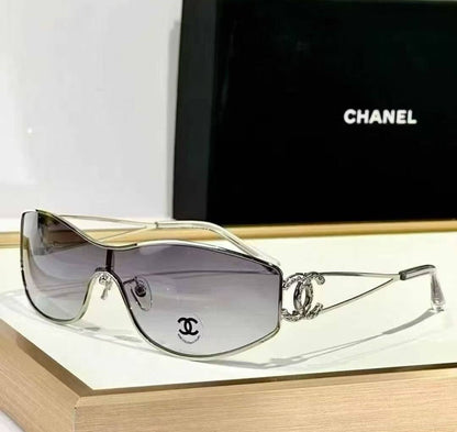 Rhinestone Decor Silver Metal Wrap-Around Gradient Sunglasses