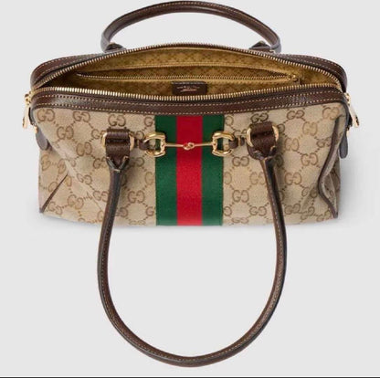 Δερμάτινη τσάντα Jacquard Mini Boston με μεταλλικό στολίδι