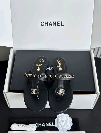 Luxury diamond-quilted flat slides with metal embellishments