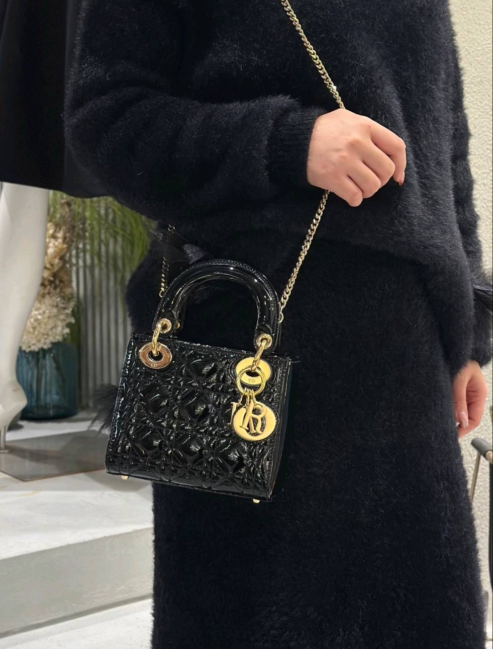 Light Luxury Patent Leather Dior‑Style Women's Bag