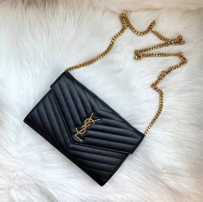 Black Caviar V‑Quilted Envelope Chain Bag