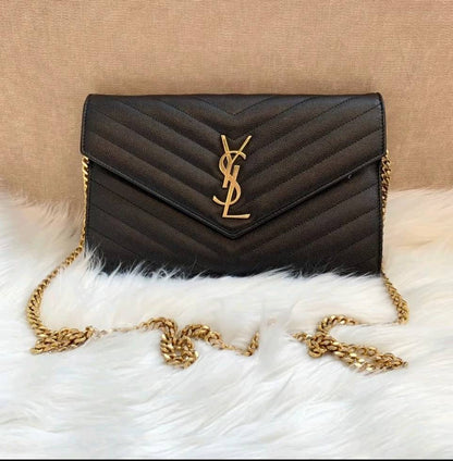 Black Caviar V‑Quilted Envelope Chain Bag