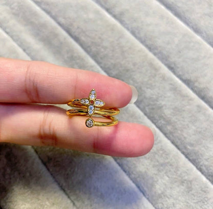Quiet Luxury Crystal Double Band Gold Ring