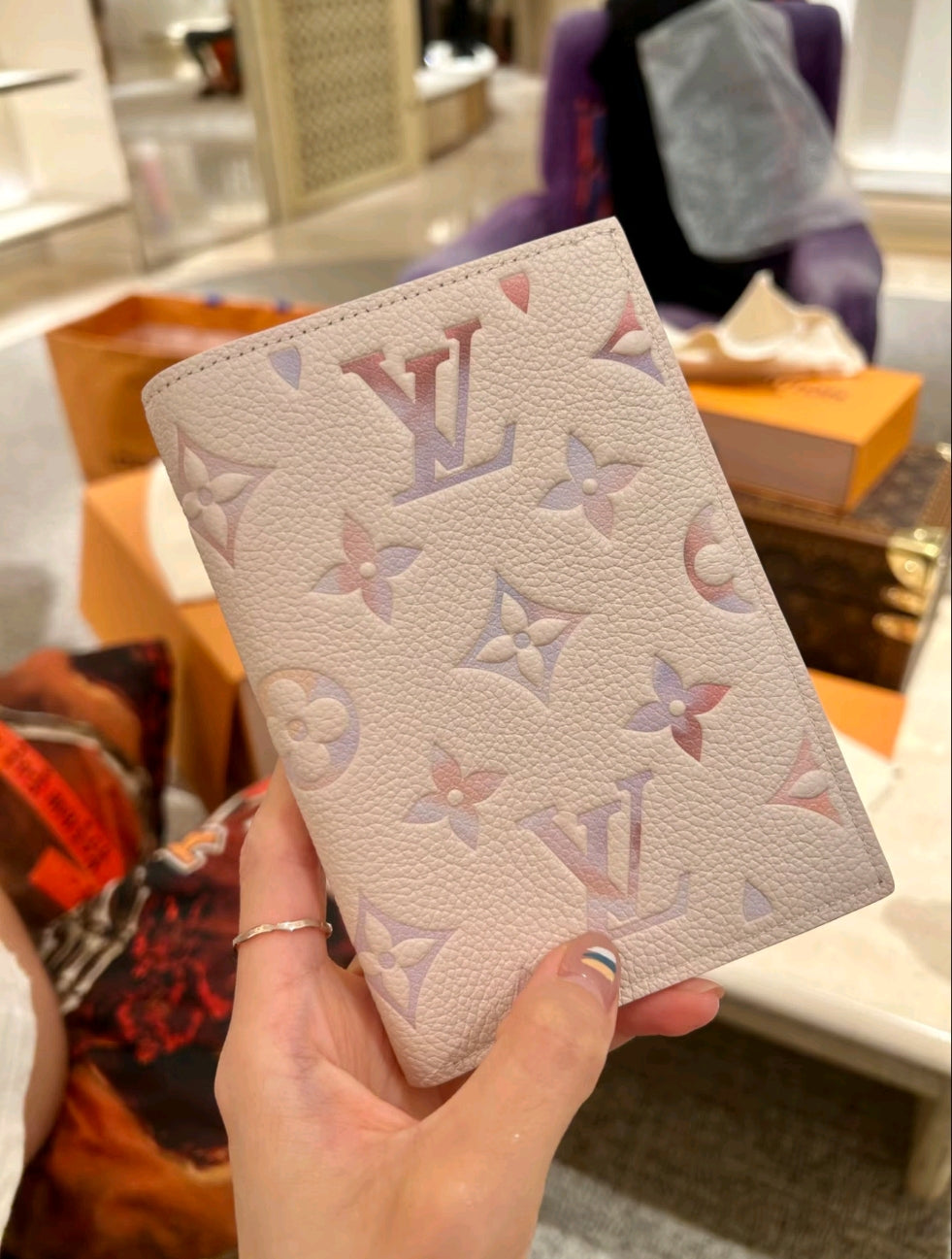 Pastel Gradient Embossed Leather Passport Holder