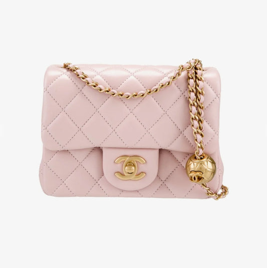Black Quilted Gold‑Ball Square Fat Chain Bag