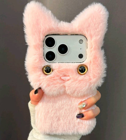 3D Fluffy Black Cat Plush Phone Case