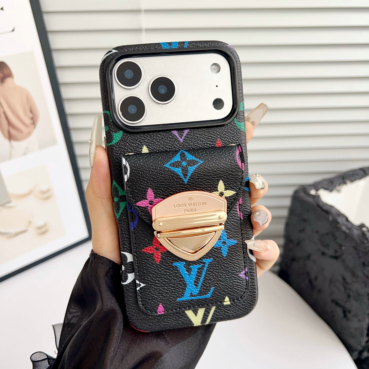 Luxe crossbody iPhone-hoesje met kaartvak en afneembare riem