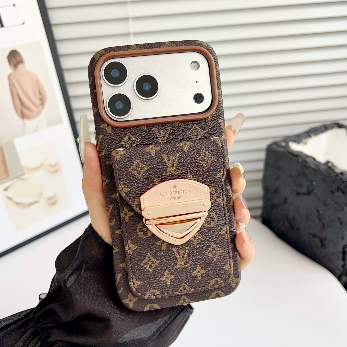 Luxury Crossbody iPhone Case with Card Pocket & Detachable Strap