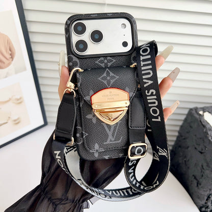 Luxe crossbody iPhone-hoesje met kaartvak en afneembare riem