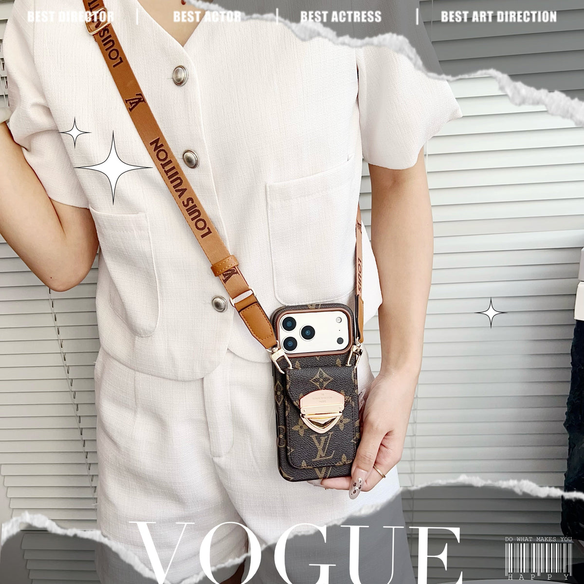 Luxe crossbody iPhone-hoesje met kaartvak en afneembare riem