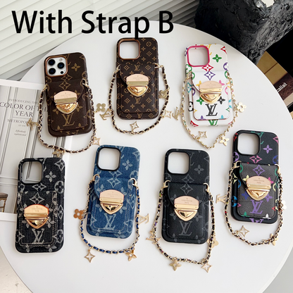 Luxe crossbody iPhone-hoesje met kaartvak en afneembare riem