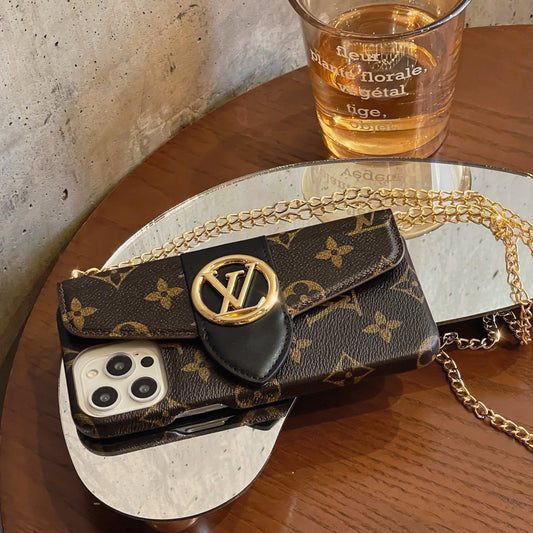 Capa luxuosa para iPhone com porta-cartões CrossBody
