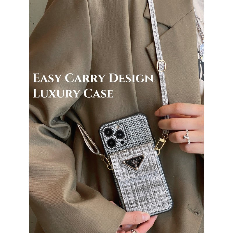 Luxe geweven kaarttas Crossbody iPhone-hoesje