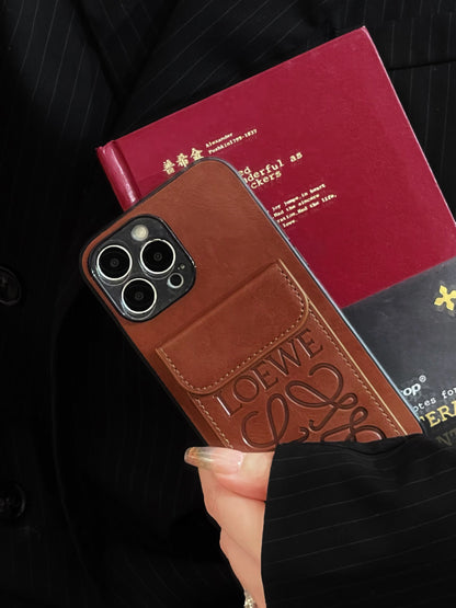 카드 홀더가 있는 고급 iPhone 케이스 Brown-LZP241448