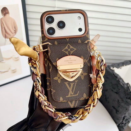 Luxe crossbody iPhone-hoesje met kaartvak en afneembare riem