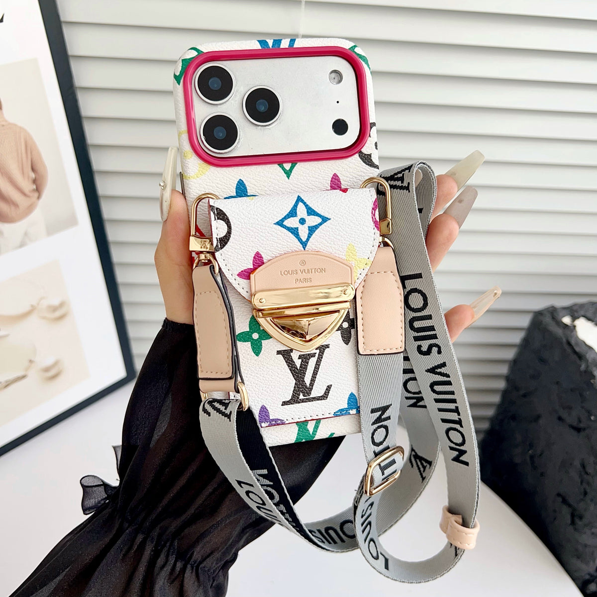 Luxe crossbody iPhone-hoesje met kaartvak en afneembare riem