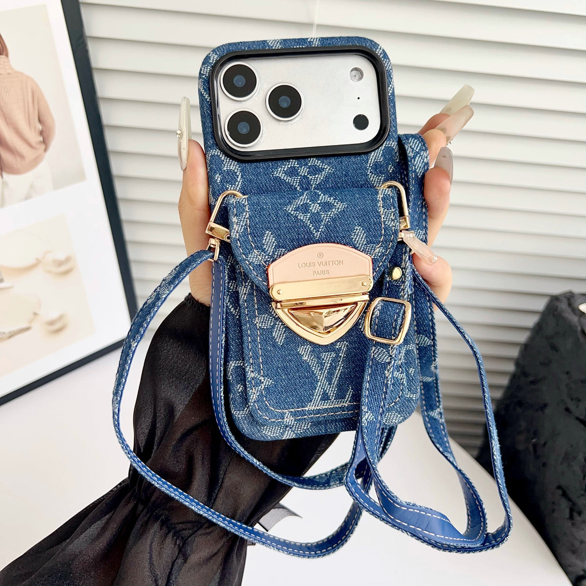 Luxe crossbody iPhone-hoesje met kaartvak en afneembare riem