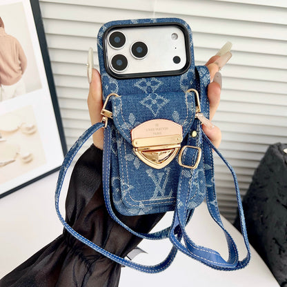 Luxe crossbody iPhone-hoesje met kaartvak en afneembare riem