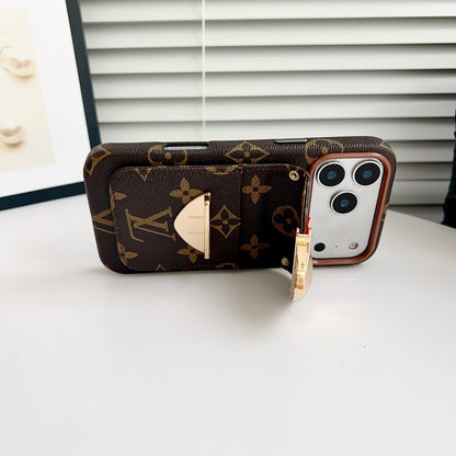 Luxe crossbody iPhone-hoesje met kaartvak en afneembare riem