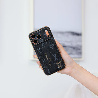 カードホルダー & ストラップ付き高級アドバンストレザーiPhoneケース