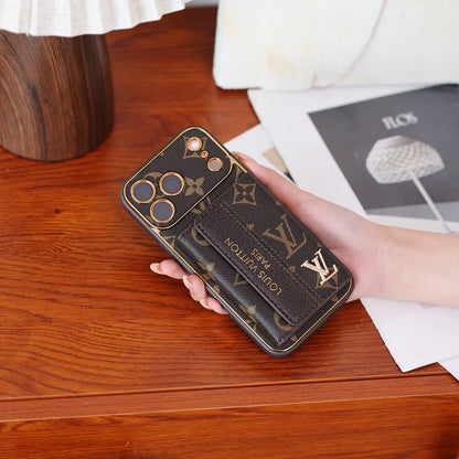 カードホルダー & ストラップ付き高級アドバンストレザーiPhoneケース