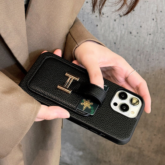 Funda de cuero para iPhone con tarjetero H