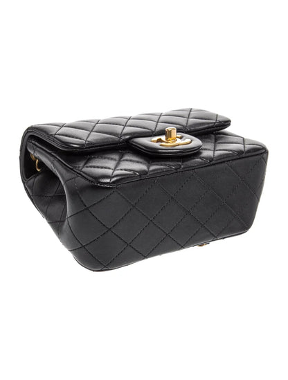 Black Quilted Gold‑Ball Square Fat Chain Bag