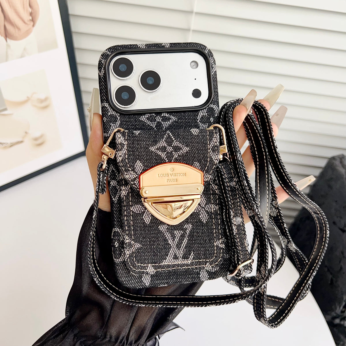 Luxe crossbody iPhone-hoesje met kaartvak en afneembare riem