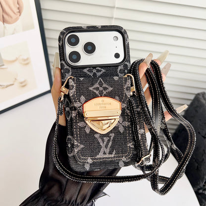 Luxe crossbody iPhone-hoesje met kaartvak en afneembare riem
