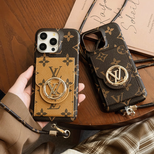 Capa luxuosa para iPhone com corrente porta-cartões