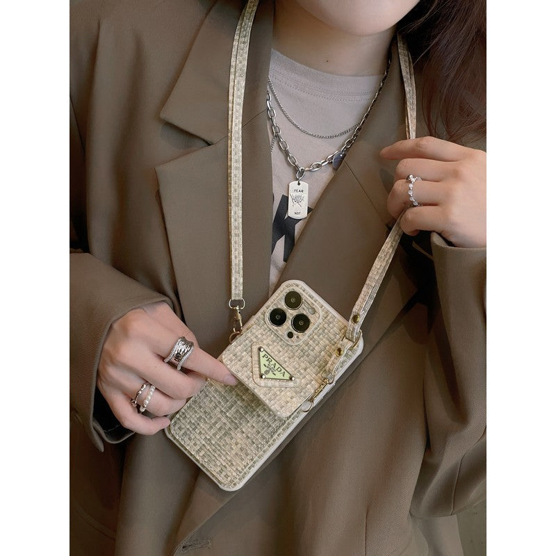 Luxe geweven kaarttas Crossbody iPhone-hoesje