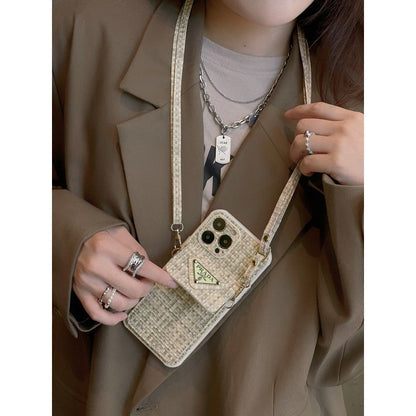 Luxe geweven kaarttas Crossbody iPhone-hoesje