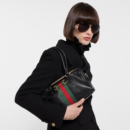 Δερμάτινη τσάντα Jacquard Mini Boston με μεταλλικό στολίδι