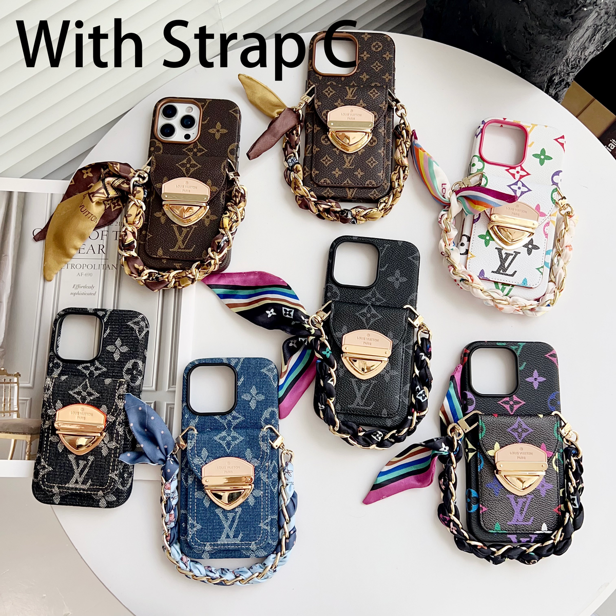 Luxe crossbody iPhone-hoesje met kaartvak en afneembare riem