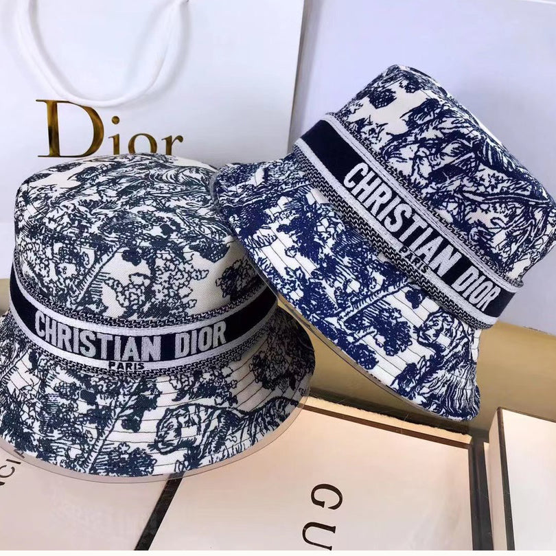 Klasyczny kapelusz typu Bucket Toile de Jouy w stylu vintage | Luksusowy kapelusz projektanta
