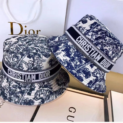 Klasyczny kapelusz typu Bucket Toile de Jouy w stylu vintage | Luksusowy kapelusz projektanta