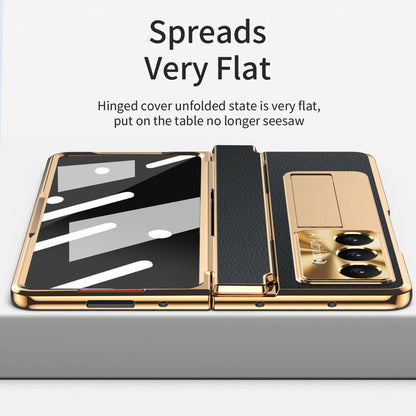 Luxury Leather Magnetic Bracket Shell Electroplated Phone Case For Galaxy Z Fold 8/7/6/5/4/3 With Back Screen Glass