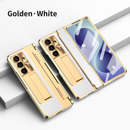 Luxury Leather Magnetic Bracket Shell Electroplated Phone Case For Galaxy Z Fold 8/7/6/5/4/3 With Back Screen Glass