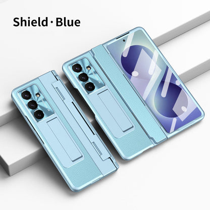 Luxury Leather Magnetic Bracket Shell Electroplated Phone Case For Galaxy Z Fold 8/7/6/5/4/3 With Back Screen Glass