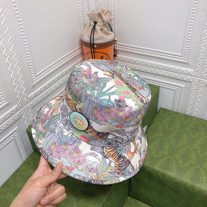 Klassisk blomstret Tiger Bomuld Bucket Hat | Luksus designer botanisk bøttehat