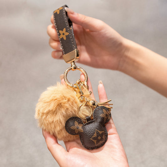Μπρελόκ πολυτελείας Mickey – Faux Leather & Γούρι με γούνα για τσάντα ή αυτοκίνητο