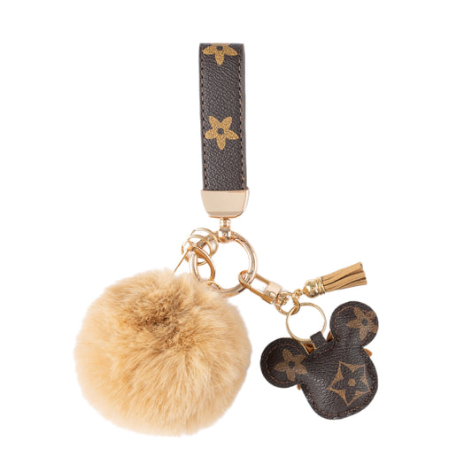 Μπρελόκ πολυτελείας Mickey – Faux Leather & Γούρι με γούνα για τσάντα ή αυτοκίνητο